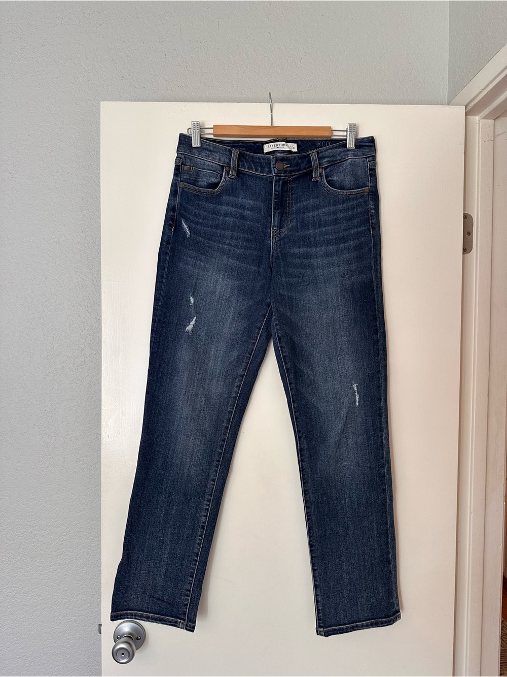 Liverpool Girlfriend Eco Cuffed (or uncuffed) Straight-Leg Jeans - Dark Blue